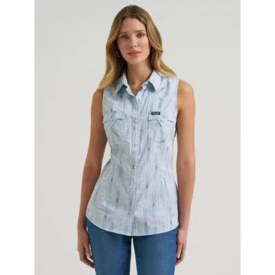 Wrangler Women's  Retro® Stripe Slim Western Snap Tank In Blue Dust