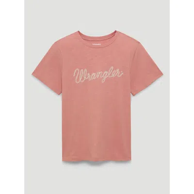 Wrangler Women's  Rope Logo Reg Fit Tee In Cameo Rose In Pink