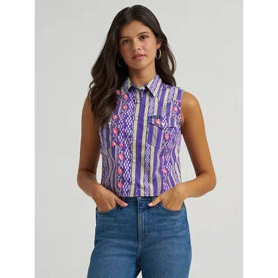 Wrangler Women's  Sleeveless Checotah Western Snap Shirt In Purple