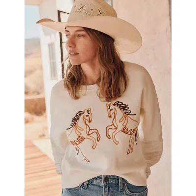Wrangler Women's  Soutache Horse Crew Sweatshirt In White In Neutral
