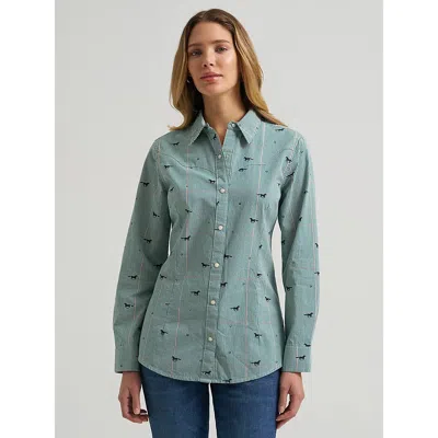 Wrangler Women's  Statement Sierra Western Slim Snap Shirt In Green