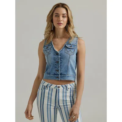 Wrangler Women's  Western Denim Vest Shirt In Blue
