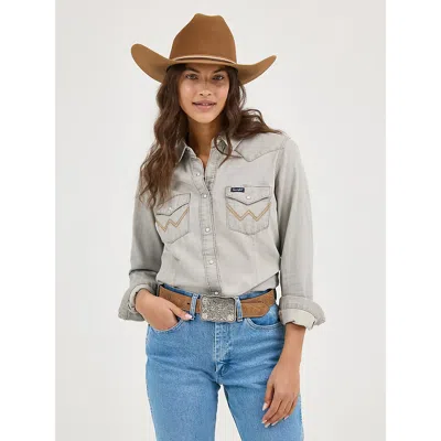 Wrangler Women's  Western Snap Work Denim Shirt In Grey Denim In Gray