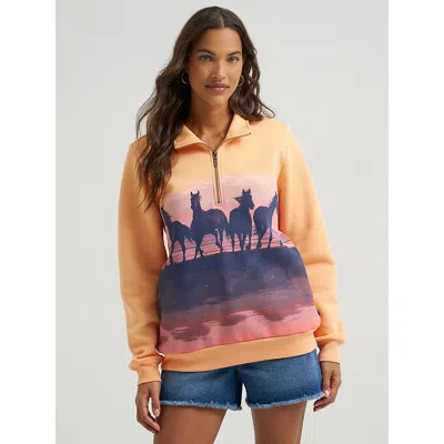 Wrangler Women's  Wild West Pullover In Orange Horses