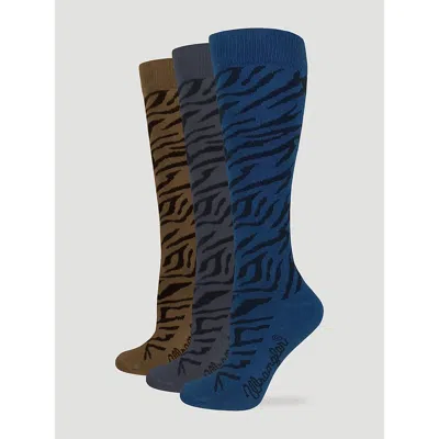 Wrangler Women's Zebra Knee High Socks (3-pack) In Blue/grey/brown In Multi