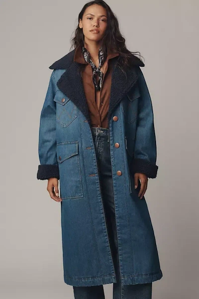Wrangler Wrange Sherpa-fleece-lined Denim Coat Jacket In Blue