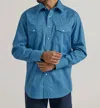 Wrangler Wrinkle Resist Solid Snap Western Shirt In Blue In Blue