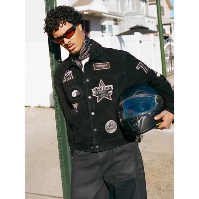 Wrangler X Avirex Suede Trucker Jacket In Black