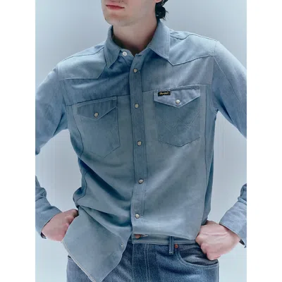 Wrangler X Beyond Retro Heritage Shirt In Light Wash In Blue
