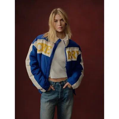 Wrangler X Cherry Pit Crew Puffer Jacket In Royal Blue