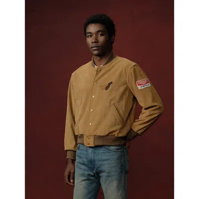 Wrangler X Cherry Suede Varsity Jacket In Tan In Brown
