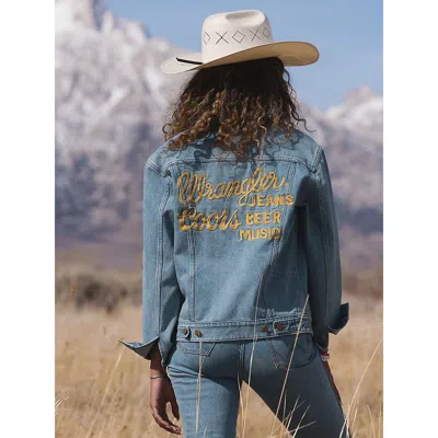 Wrangler X Coors Embroidery Jacket In Beer Wash In Blue