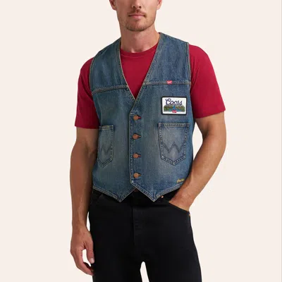 Wrangler X Coors Retro Medium Wash Denim Vest In Blue