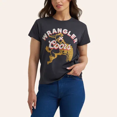Wrangler X Coors Women's Gray Buckin' Bronco Graphic T-shirt In Black