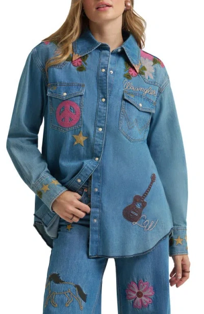 Wrangler X Lainey Wilson Embroidered Denim Shirt In Blue