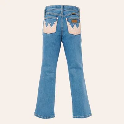 Wrangler X Lainey Wilson Girls' Mae Pink Applique Bootcut Jeans In Blue