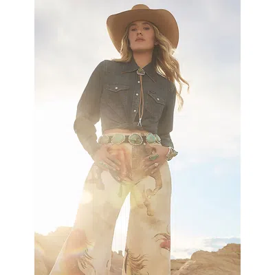 Wrangler X Lainey Wilson Tie Front Denim Shirt In Boho Wash In Green