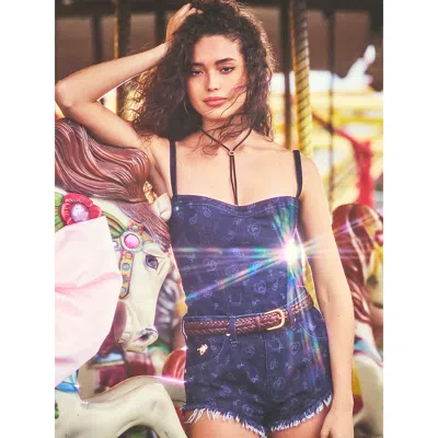 Wrangler X Loveshackfancy Bustier Printed Top In Rodeo Ribbon Print In Blue