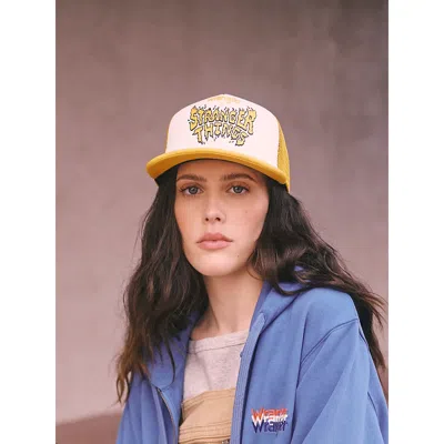 Wrangler X Stranger Things Logo Trucker Hat In Yellow In Metallic