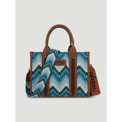 Wrangler Zig Zag Print Small Tote In Denim In Blue