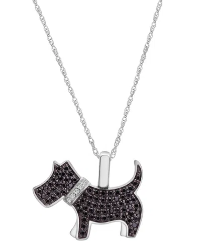 Wrapped Black Diamond (1/4 Ct. T.w.) & White Diamond Accent Schnauzer Pendant Necklace In 10k White Gold, 16