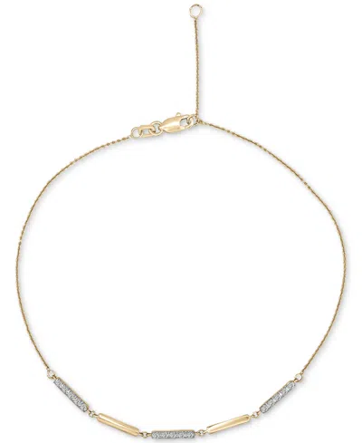 Wrapped Diamond & Polished Bar Ankle Bracelet (1/6 Ct. T.w.) Two Toned In 10k Gold And White Rhodium, Create In 10k Yellow Gold