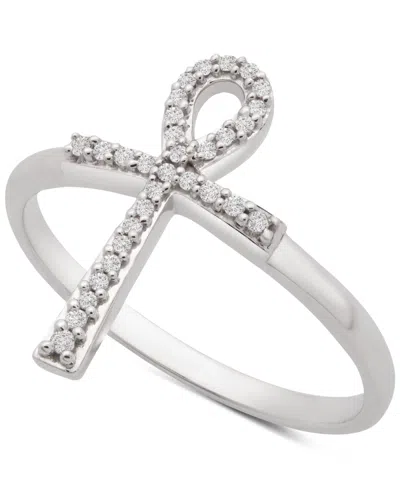 Wrapped Diamond Ankh Cross Ring (1/10 Ct. T.w.) In 14k White Gold, Created For Macy's