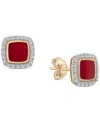 Wrapped Diamond Black Enamel Square Halo Stud Earrings (1/6 Ct. T.w.) In 10k Gold (also In Red Enamel), Crea In Red