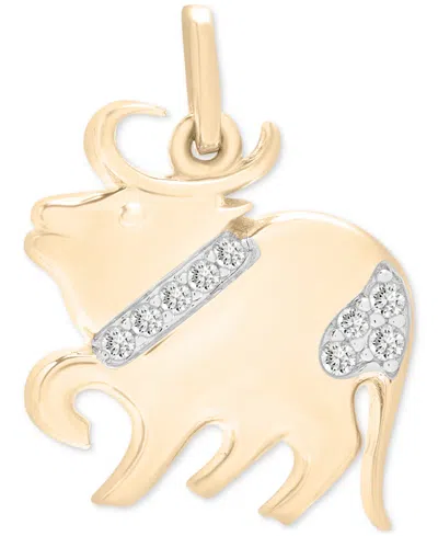 Wrapped Diamond Chinese Zodiac Charm Pendant (1/20 Ct. T.w.) In 10k Gold, Exclusively At Macy's In Ox