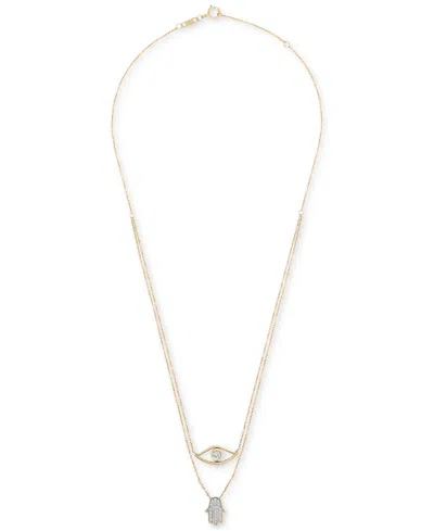 Wrapped Diamond Evil Eye & Hamsa Hand Layered Pendant Necklace (1/6 Ct. T.w.) In 10k Gold, 17" + 1" Extender