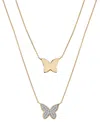 Wrapped Diamond Pave & Polished Butterfly Layered Pendant Necklace (1/6 Ct. T.w.) In 10k Gold, 17" + 1" Exte In Gold