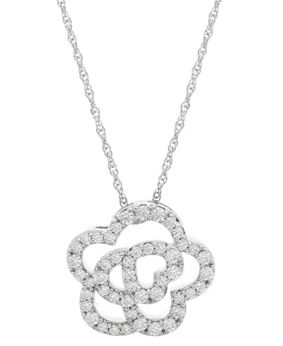 Wrapped In Love Diamond Rose Pendant Necklace (1/3 Ct. T.w.) In 10k White Gold In Silver