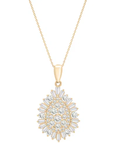 Wrapped In Love Diamond Round (0.72 Ct. T.w.) And Baguette (0.28 Ct. T.w.) Cluster Pendant Necklace In 14k Yellow Go In Gold