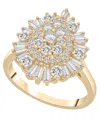 Wrapped In Love Diamond Round (0.72 Ct. T.w.) And Baguette (0.28 Ct. T.w.) Cluster Ring In 14k Yellow Gold In Gold