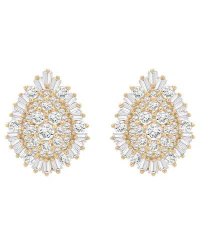 Wrapped In Love Diamond Round (0.77 Ct. T.w.) And Baguette (0.23 Ct. T.w.) Cluster Earrings In 14k Yellow Gold