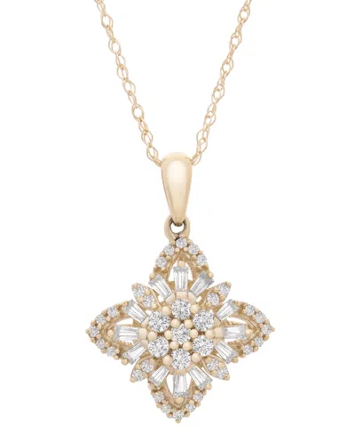 Wrapped In Love Diamond Round & Baguette Flower Pendant Necklace (1/2 Ct. Tw) In 14k Gold, 18" + 2" Extender, Create