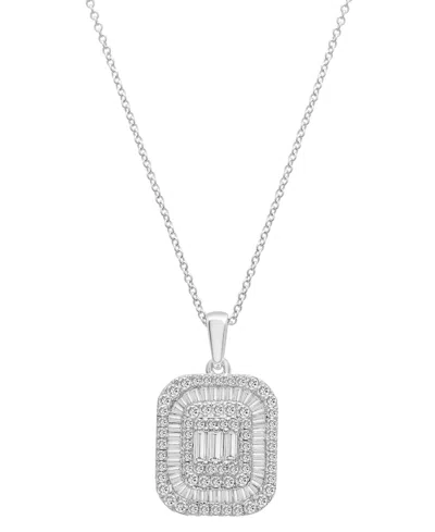 Wrapped In Love Diamond Round & Baguette Square Halo Cluster Pendant Necklace (1 Ct. T.w.) In 14k White Gold, 16" +