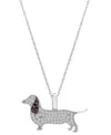 Wrapped White Diamond (1/5 Ct. T.w.) & Black Diamond (1/20 Ct. T.w.) Dachshund Pendant Necklace In 10k White In White Gold
