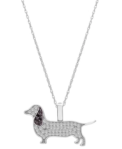Wrapped White Diamond (1/5 Ct. T.w.) & Black Diamond (1/20 Ct. T.w.) Dachshund Pendant Necklace In 10k White In White Gold