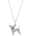 Wrapped White Diamond (1/5 Ct. T.w.) & Black Diamond Accent Chihuahua Pendant Necklace In 10k White Gold, 16 In White Gold