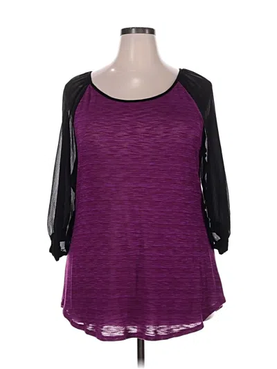 Pre-owned Wrapper 3/4 Sleeve Top Purple Scoop Neck Tops