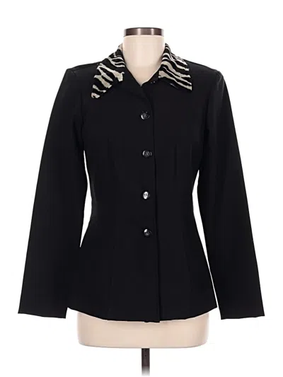 Pre-owned Wrapper Long Sleeve Top Black Collared Neckline Tops