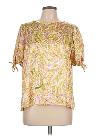 Pre-owned Wrapper Short Sleeve Blouse In Gold