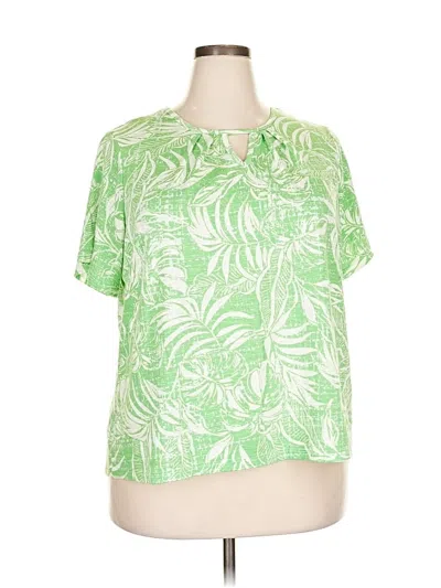 Pre-owned Wrapper Short Sleeve Blouse In Green