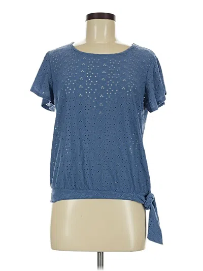 Pre-owned Wrapper Short Sleeve Top Blue Keyhole Neckline Tops