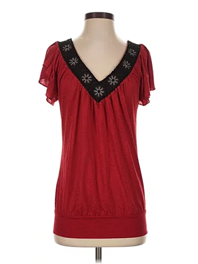 Pre-owned Wrapper Short Sleeve Top Red Sweetheart Neckline Tops