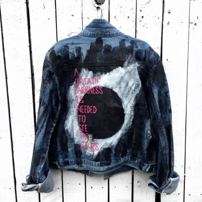 Wren + Glory Hand Painted 'darkness' Denim Jacket In Blue