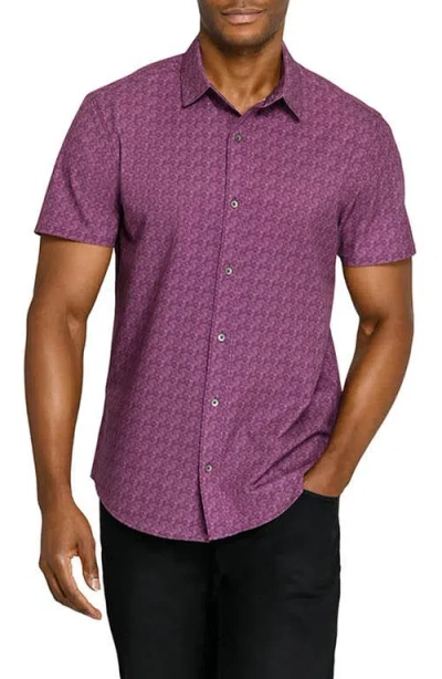 Wrk W.r.k Abstract Blur Performance Short Sleeve Button Up Shirt In Purple