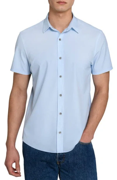 Wrk W.r.k Abstract Geo Performance Short Sleeve Button-down Shirt In Blue