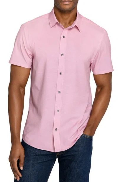 Wrk W.r.k Abstract Geo Short Sleeve Button Up Shirt In Pink